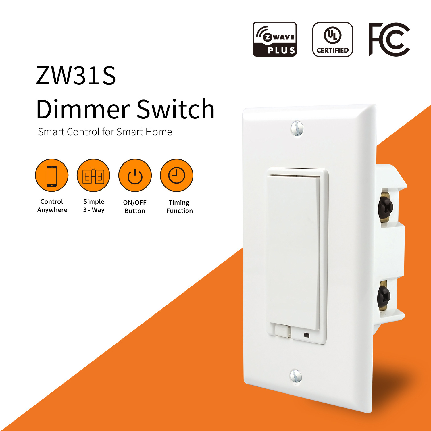 ETL FCC US Z-wave Plus Dimmer Light Smart Switch Remote Control 3 Way Z Wave Switch In-wall Wireless Dimmer Light Switches