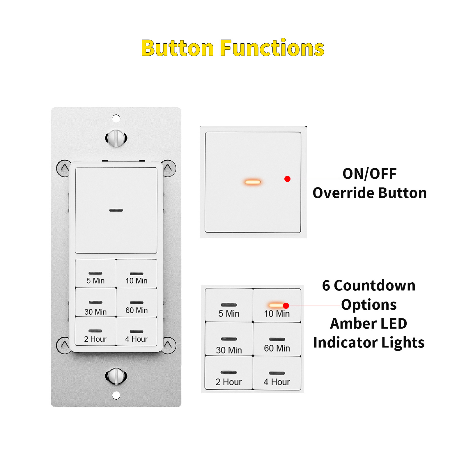 Single-Pole In-Wall Automatic Electronic Countdown Timer Switch Mechanical Time Switches US Wall Light Timer Smart Switch