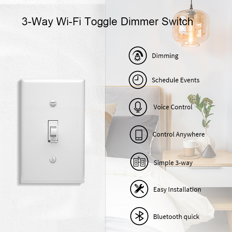 Home Assistant Smart WiFi Light Switch Voice Control In-Wall Toggle Dimmer Switch 3-Way Single Pole 120V