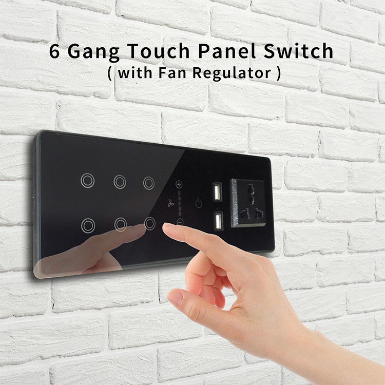 India Multi Function Rectangle Touch Panel Intergrated with Light Switch USB Fan Control Socket for Wireless Smart Touch Switch