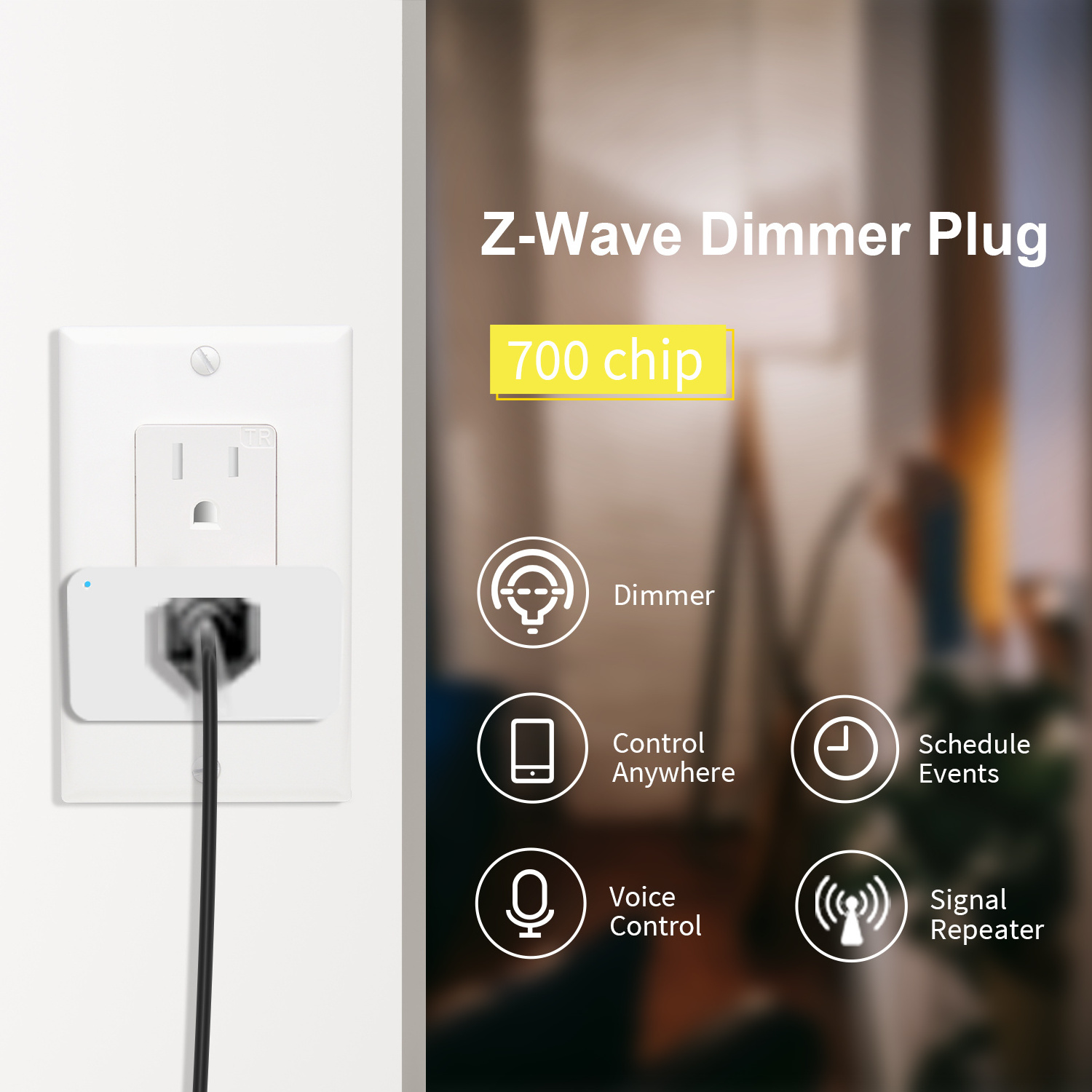 Z-wave Smart Plug Extension Outlet Adapter USA Standard Multiple Dimmer Plug for led lights