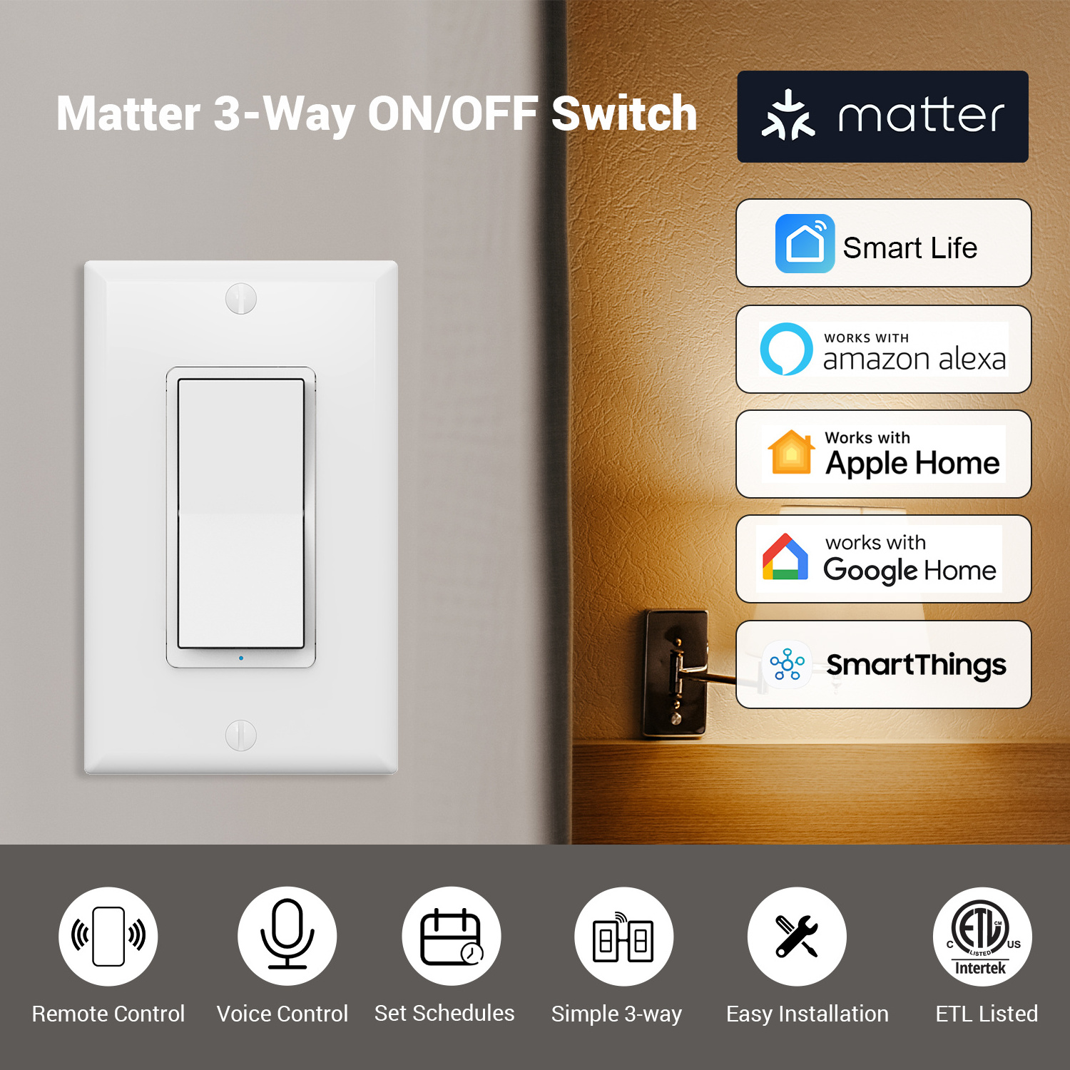 Vietnam Factory ETL FCC US Matter Smart Switch Wireless Control Alexa Google  Apple Home Matter Smart Home WIFI Wall Switch