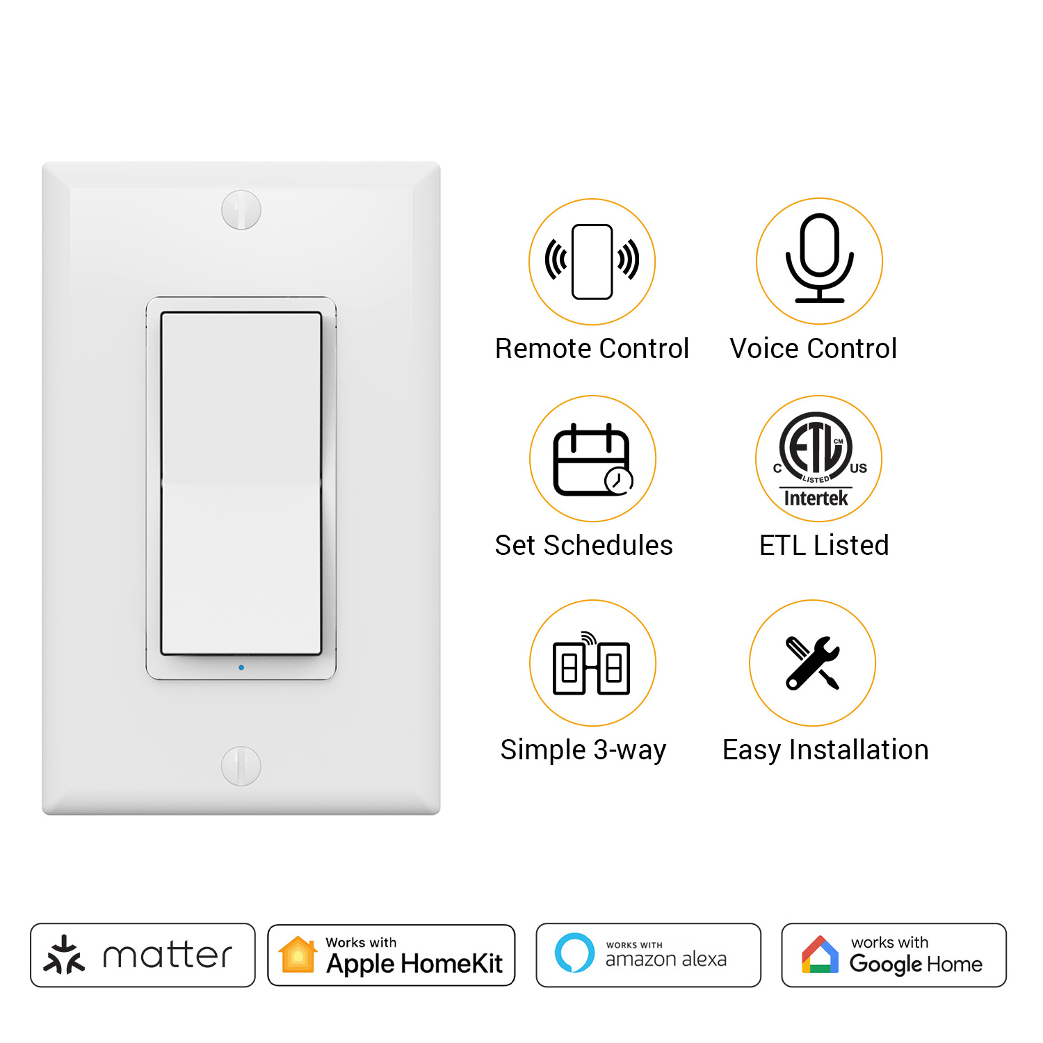 WiFi Smart Home Matter Smart Switch Apple Siri Wireless Switch Controller With Light Switch Cover Plate