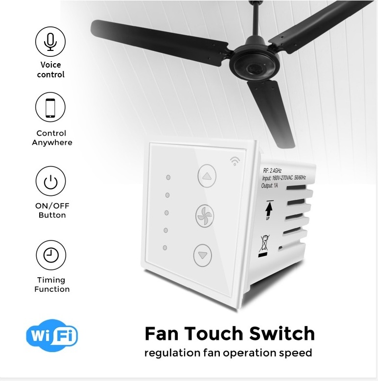 Tuya SSmart WIFI Wall Switch Touch Home Automation 6 Speed Fan Controller Ceiling Fan Smart Switch