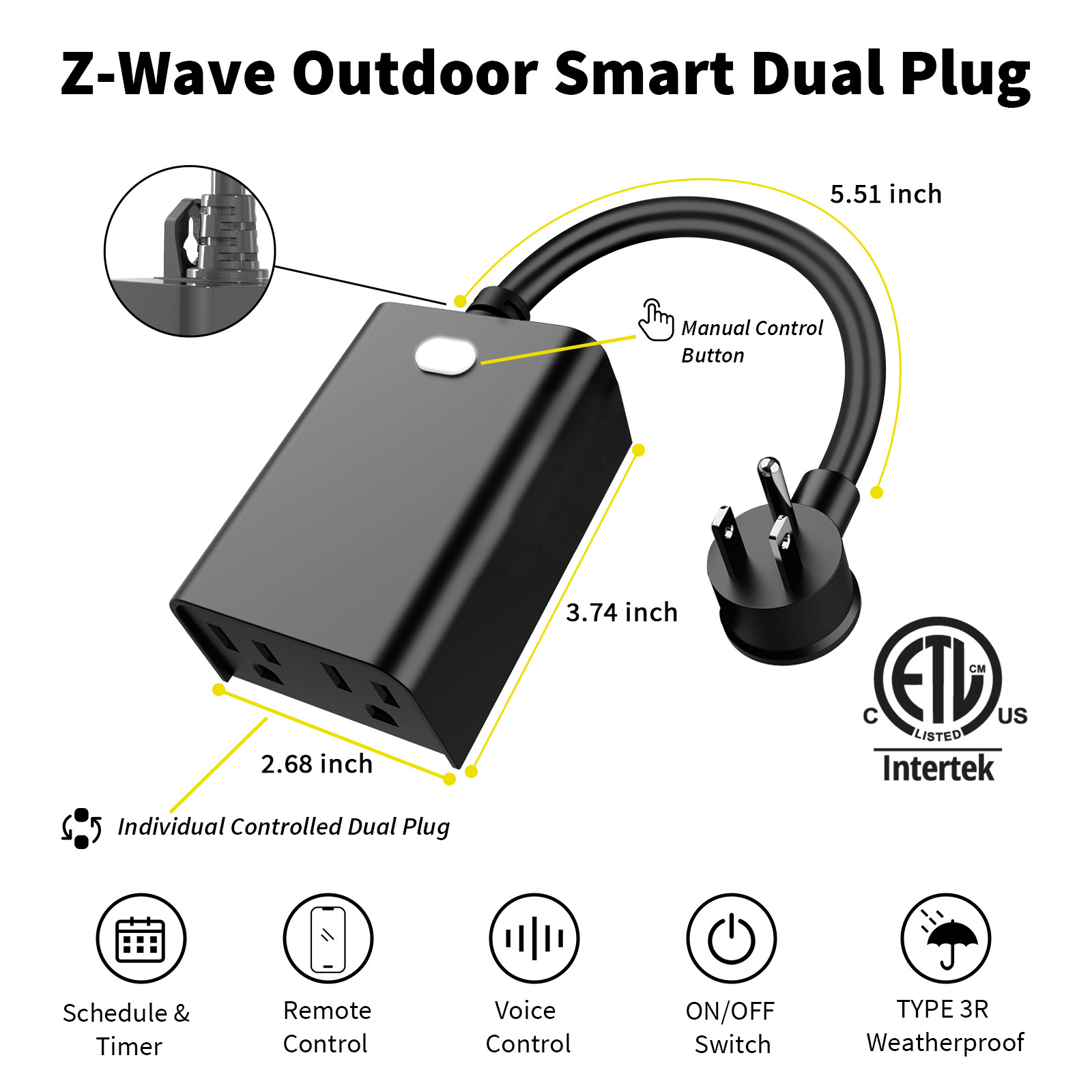 Z-Wave Mini Smart Plug Remote Control Electrical Power Switch Socket Smart Outlet Cover 15A