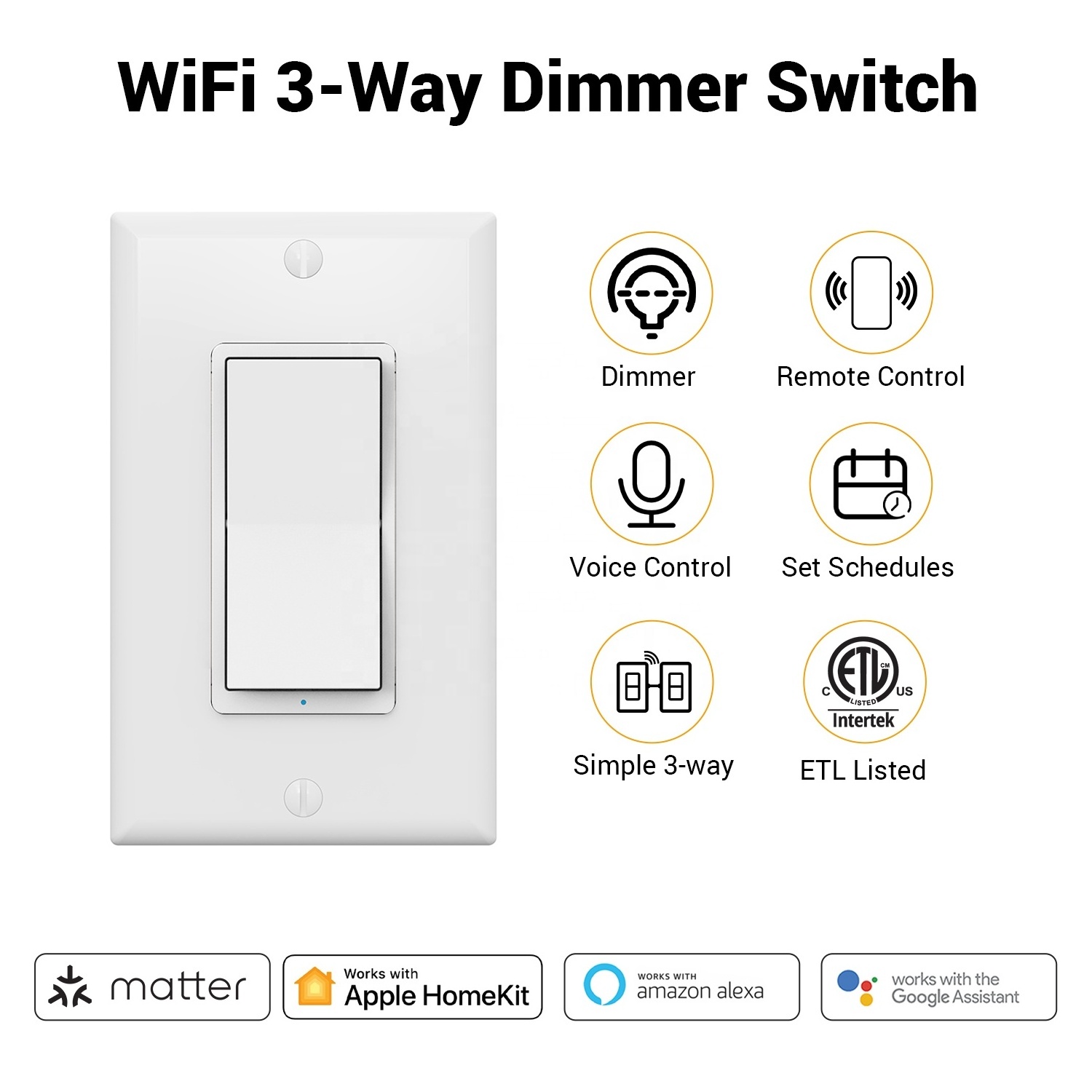 ETL FCC Vietnam Manufacturer US Alexa Google Smart Home Homekit Wall Light Dimmer Switch Matter Switch WIFI Matter Smart Switch