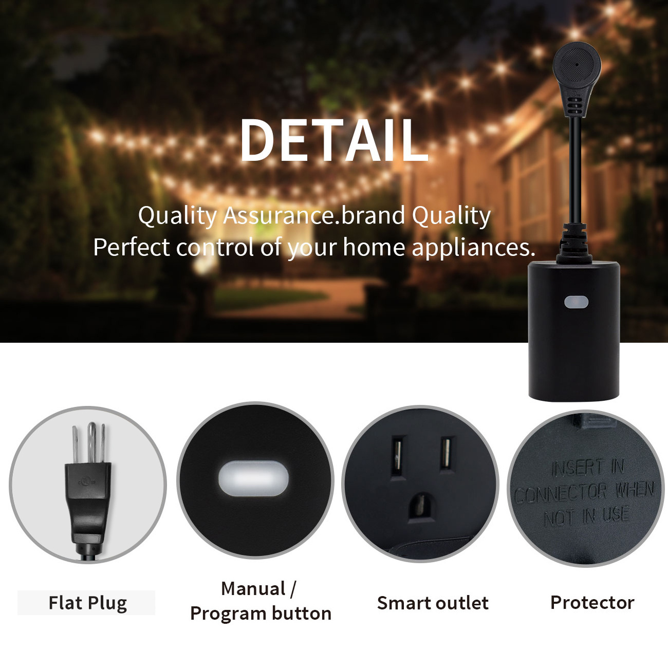 Outdoor WiFi Smart Plug Outlet Waterproof Light Dimmer Switch with Outlet Covers With LED Lights