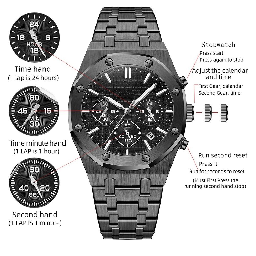 FREE SAMPLE Fashion Business Mens Watches Top Luxury Quartz Watch Men Stainless Steel Waterproof Wristwatch