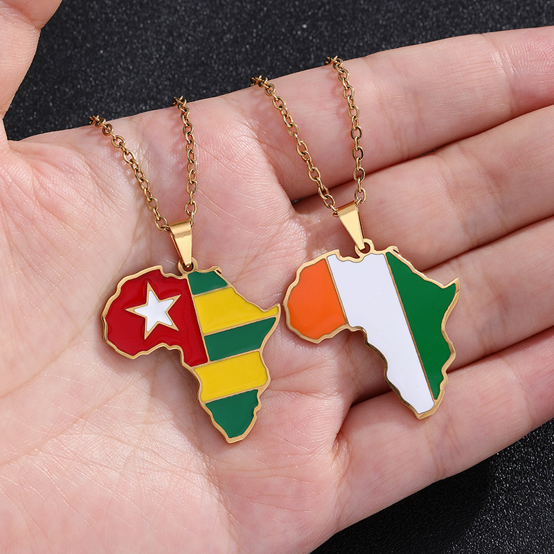 Fashion Stainless Steel Pendant Necklace Africa Map Zambia Togo South Africa 18K Gold Plated Necklace Jewelry