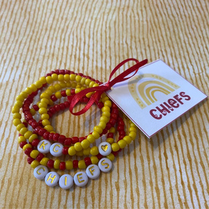 Custom NFL KC Chiefs University College Team Bracelet Set Sport Spirit Beads Bracelet Stack Of 5