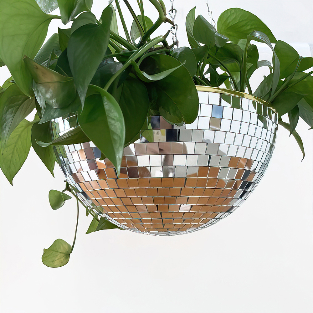 Disco Party Hanging Planter,Hanging Disco Ball Flower Pot,Plant Hanger With Retro Sequined Decorations