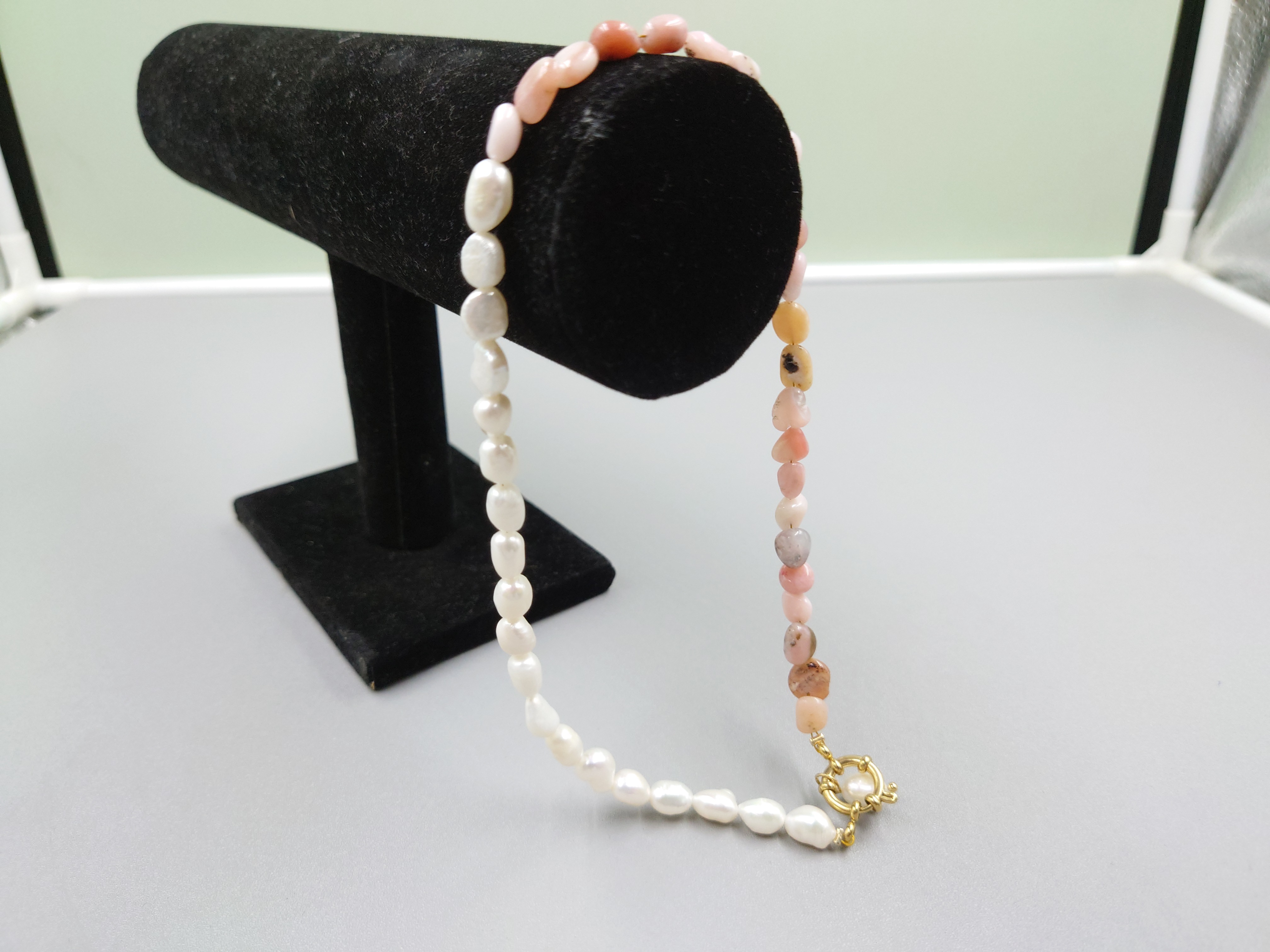 2023 Fashion Baroque Pearl Charm Necklace 14k Gold Plated Stainless Steel Pink Opal Bracelet and Necklace