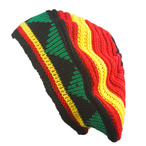 Jamaican Slouchy Hat Crochet Berets Rasta Style  Handmade Crocheted Knit Hat