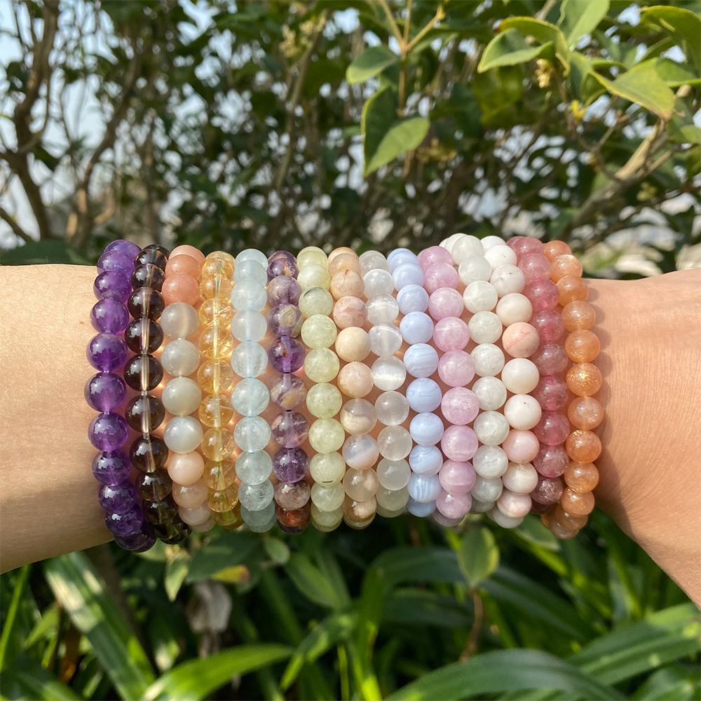 Real Natural Gemstone Round Beads Stretchy Bracelet,6mm 8mm 10mm Handmade Crystal Bracelet