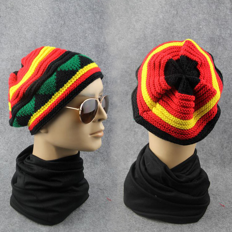 Jamaican Slouchy Hat Crochet Berets Rasta Style  Handmade Crocheted Knit Hat