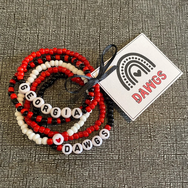 Custom NFL KC Chiefs University College Team Bracelet Set Sport Spirit Beads Bracelet Stack Of 5