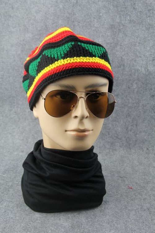 Jamaican Slouchy Hat Crochet Berets Rasta Style  Handmade Crocheted Knit Hat