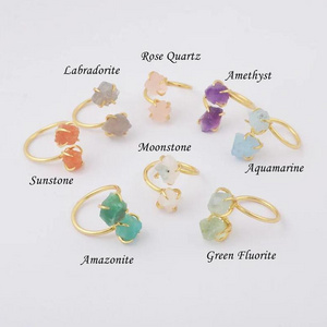 Minimalist irregular Double Stone Crystal Rings Dual Crystal Nugget Ring adjustable Prong set birthstone ring