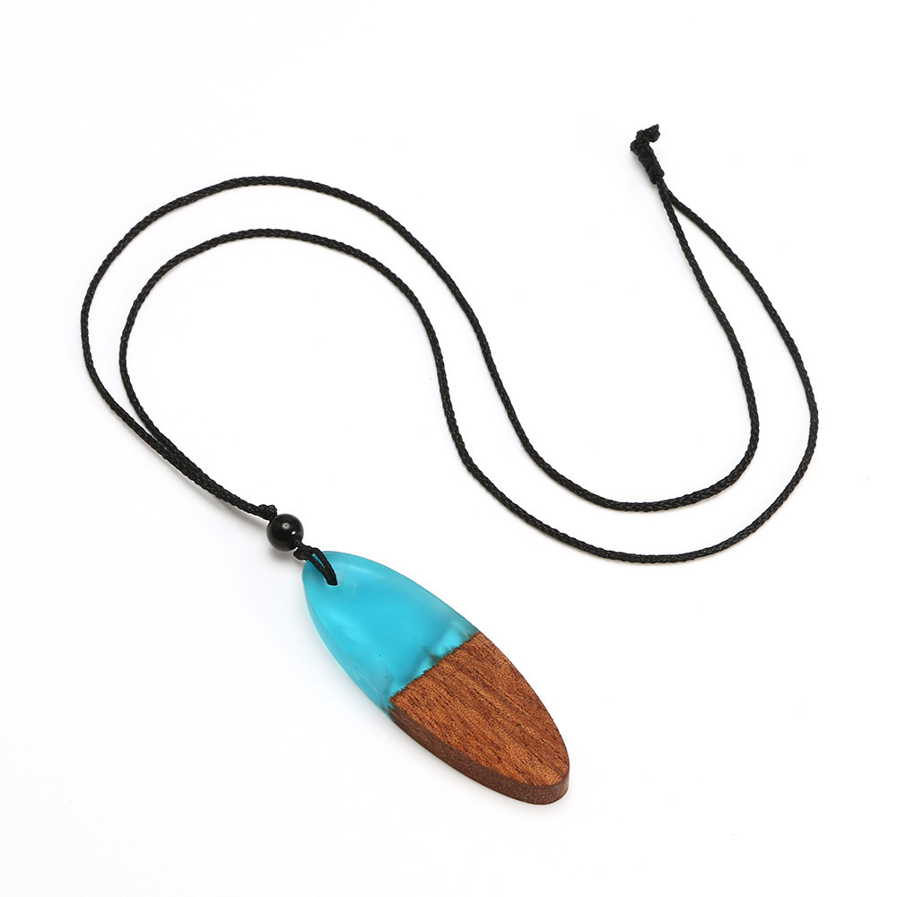 Fashion Creative Handmade Woven Rope Chain Jewelry Gift,Marine Landscape Wood Resin Pendent Necklace For Women