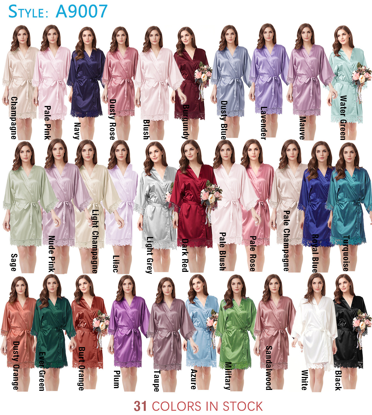 Women's solid matte bridesmaid robes with lace Style A9007