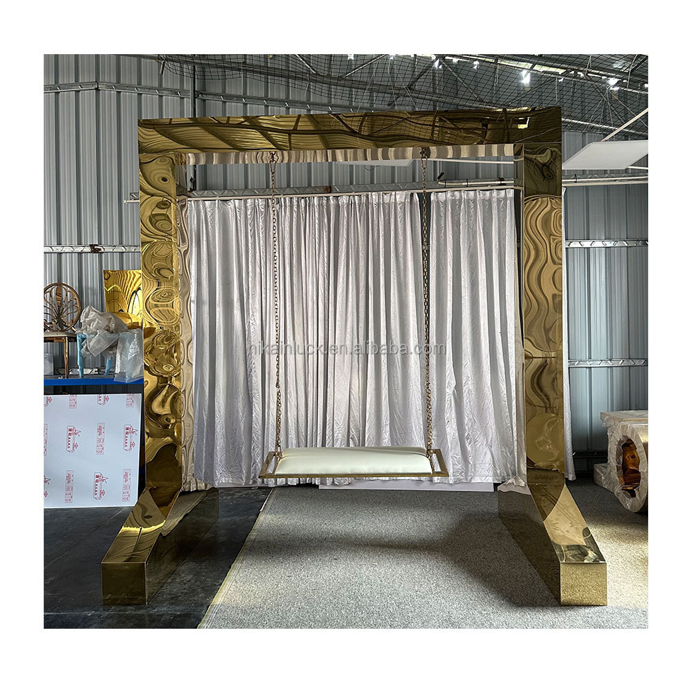 Promotional Party Supplies Gold Arch Metal Wedding Backdrop Stand With Swings Stand For Events