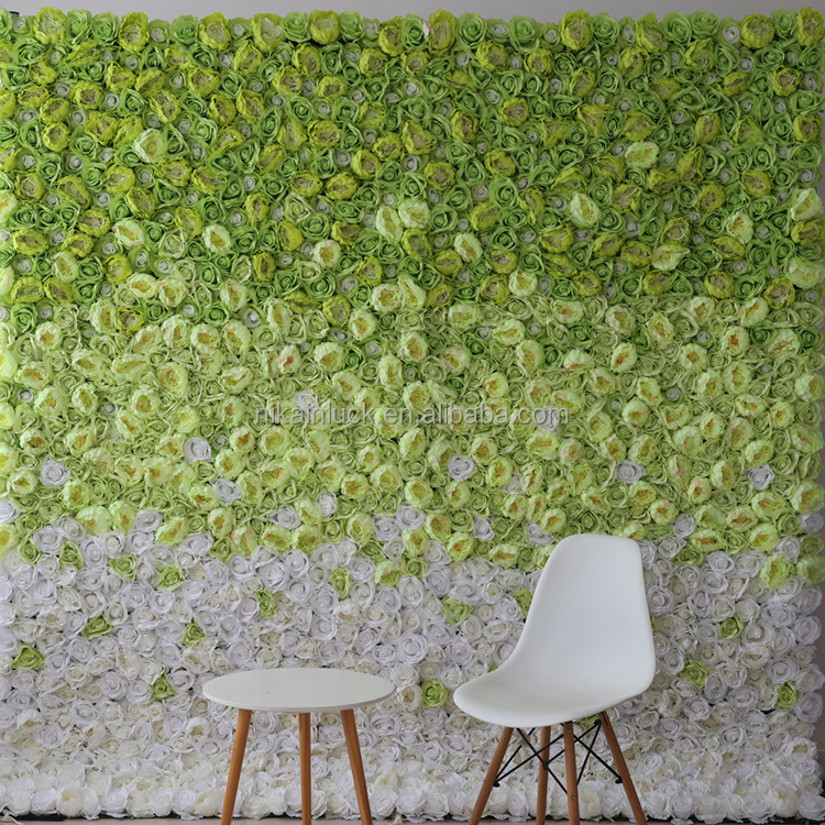 Hot sale Artificial Flower Wall Backdrop 8ft X 8ft Green Gradient Color Rose Flower Wall Panel For Wedding Backdrop Decor