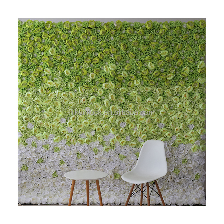 Hot sale Artificial Flower Wall Backdrop 8ft X 8ft Green Gradient Color Rose Flower Wall Panel For Wedding Backdrop Decor