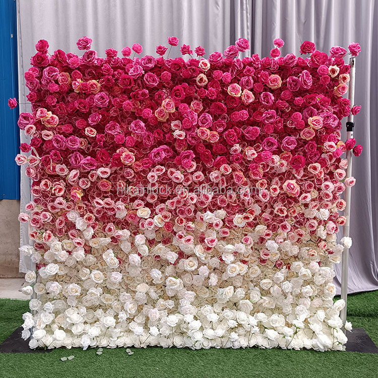 Hot sale Artificial Flower Wall Backdrop 8ft X 8ft Green Gradient Color Rose Flower Wall Panel For Wedding Backdrop Decor