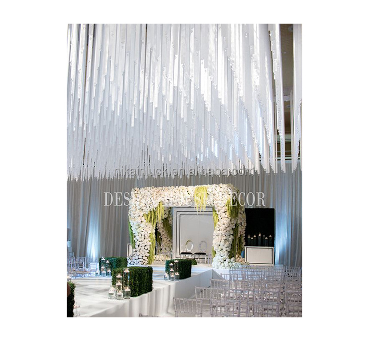 Popular White Curtain Wedding Backdrop With High Quality White Drape Curtains With Crystal Pendant For Ceiling Curtain Wedding