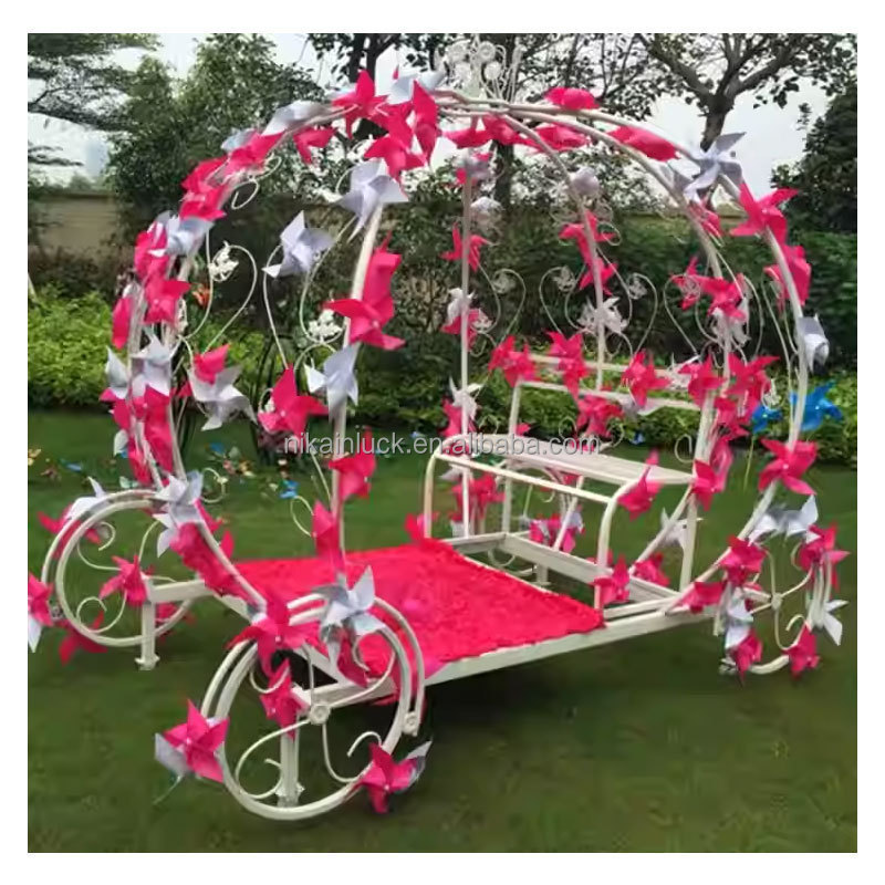 Moving Universal Wheels White Gold Pumpkin Horse Carriage Decor Props Cinderella Carriage for Birthday Party