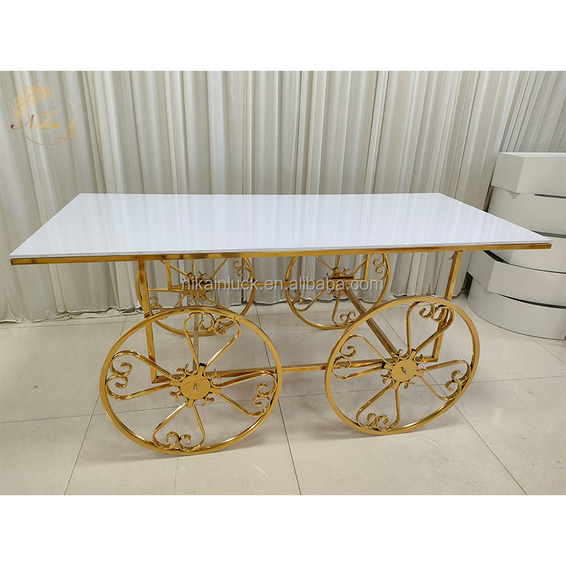 Hot Sale Gold White Stainless Steel Wedding Dessert Display Candy Cart For Wedding Decoration