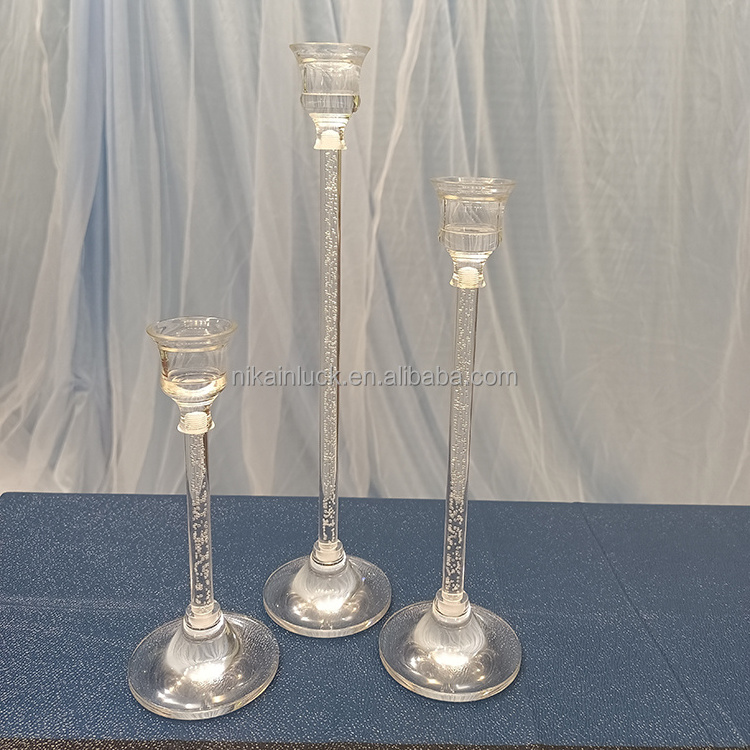 Wholesale Transparent Smooth Cylinder Tea Light Glass Candle Holders Candlestick Set