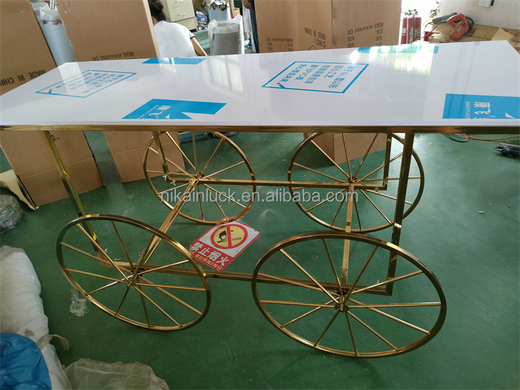 Hot Sale Gold White Stainless Steel Wedding Dessert Display Candy Cart For Wedding Decoration