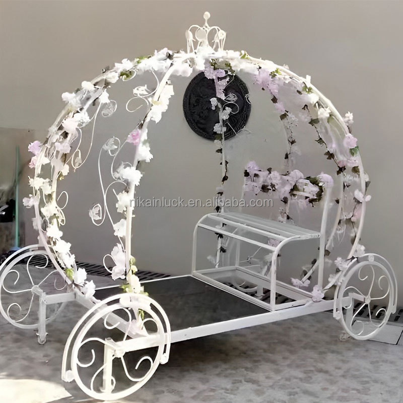 Moving Universal Wheels White Gold Pumpkin Horse Carriage Decor Props Cinderella Carriage for Birthday Party