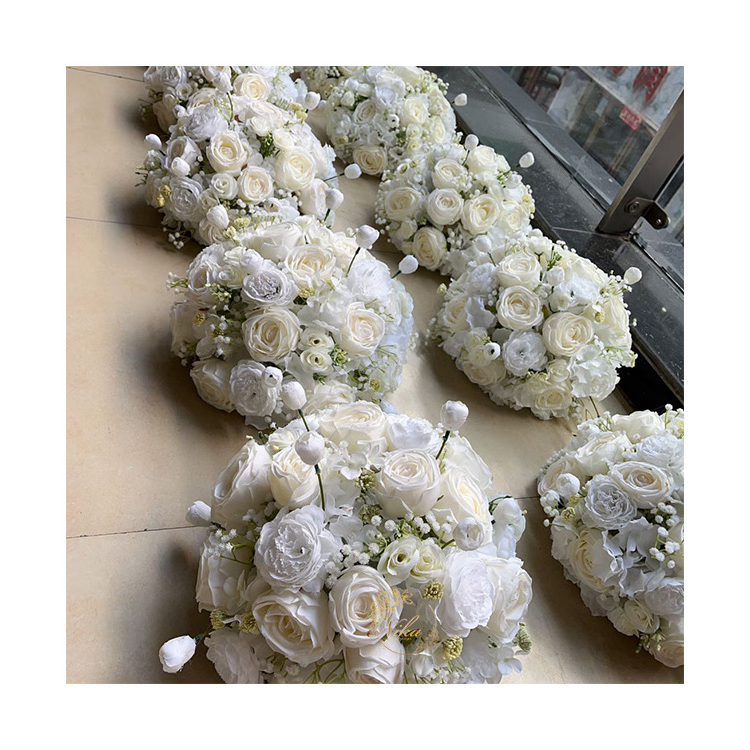 High Quality Artificial Flowers White Rose Peony Hydrangea Wedding Kissing Hanging Flower Ball