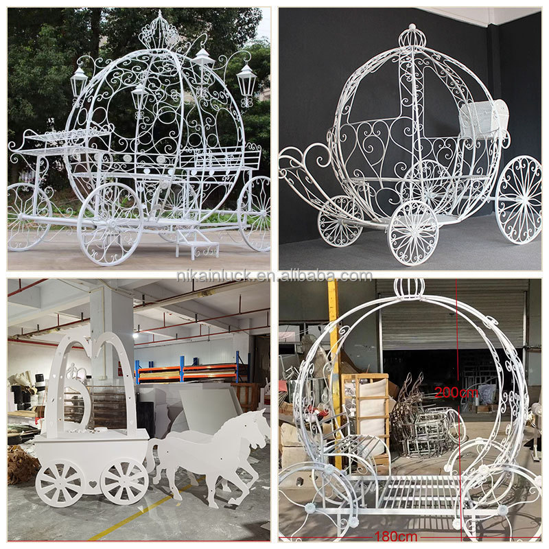 Moving Universal Wheels White Gold Pumpkin Horse Carriage Decor Props Cinderella Carriage for Birthday Party