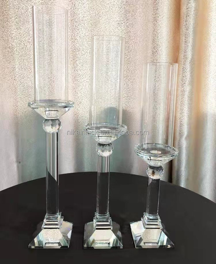 Wholesale Transparent Smooth Cylinder Tea Light Glass Candle Holders Candlestick Set