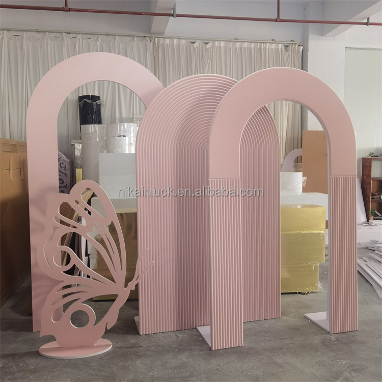 Pink Pink Acrylic backdrop arched background with butterfly wedding birthday event props