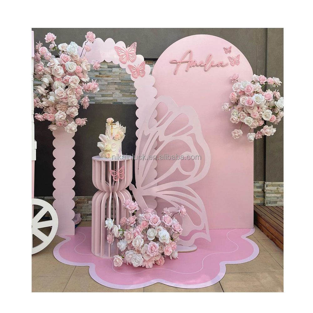 Pink Pink Acrylic backdrop arched background with butterfly wedding birthday event props