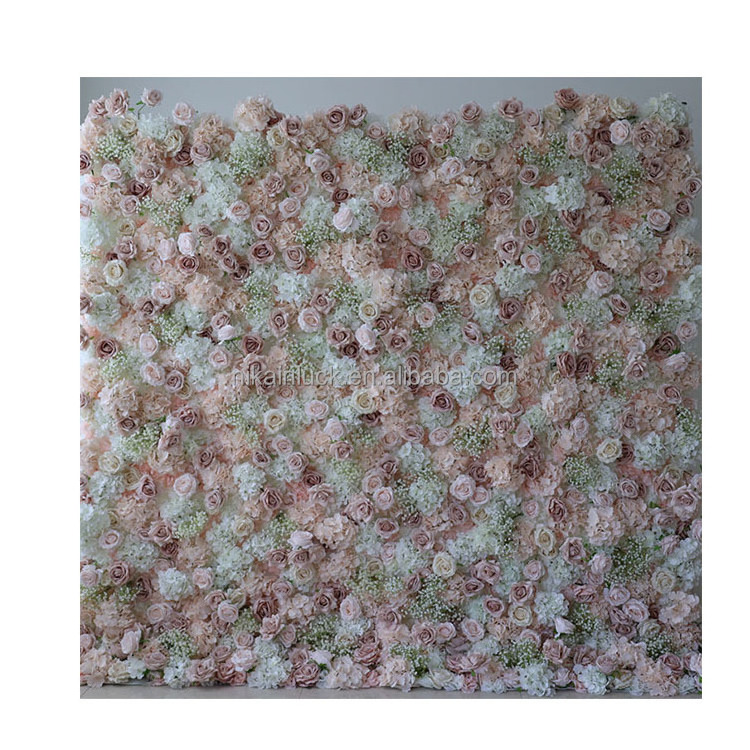 Popular Flower Decorative Artificial Flower Wall Backdrop Pink Rose White Hydrangea And Baby Breath Flower Wall Wedding Decor