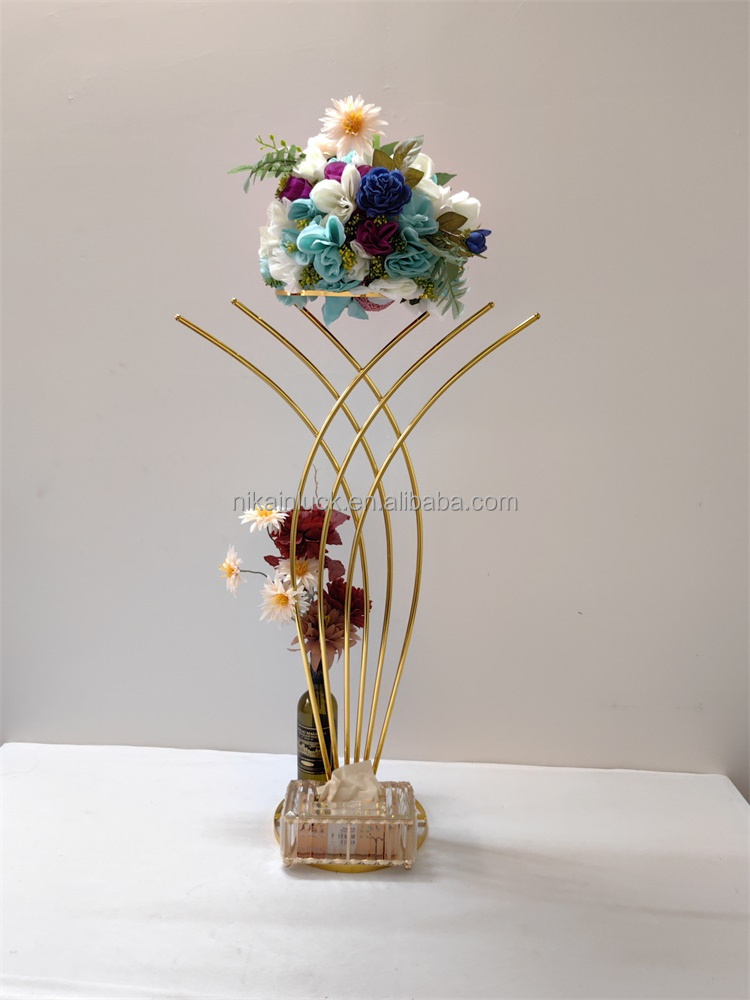 Wedding Flower Centerpiece Stand Gold Metal Mermaid Pedestal Display Rack Road Lead Cheap Flower Stand