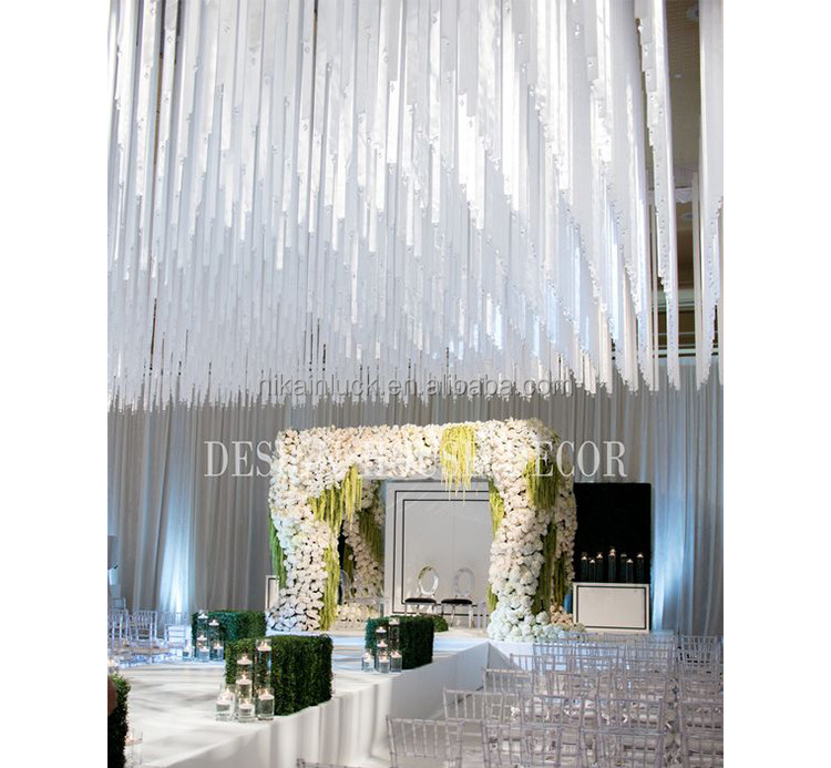 Popular White Curtain Wedding Backdrop With High Quality White Drape Curtains With Crystal Pendant For Ceiling Curtain Wedding