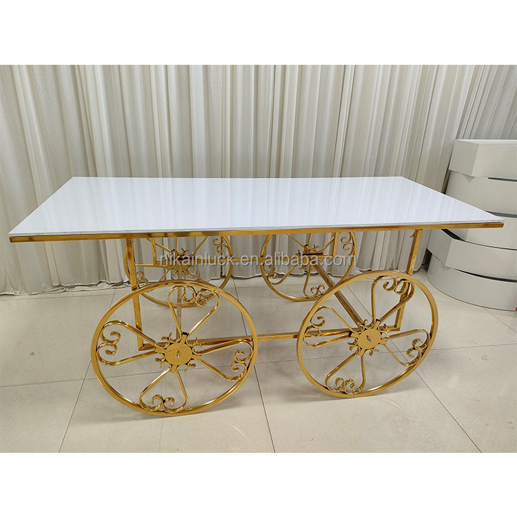 Hot Sale Gold White Stainless Steel Wedding Dessert Display Candy Cart For Wedding Decoration