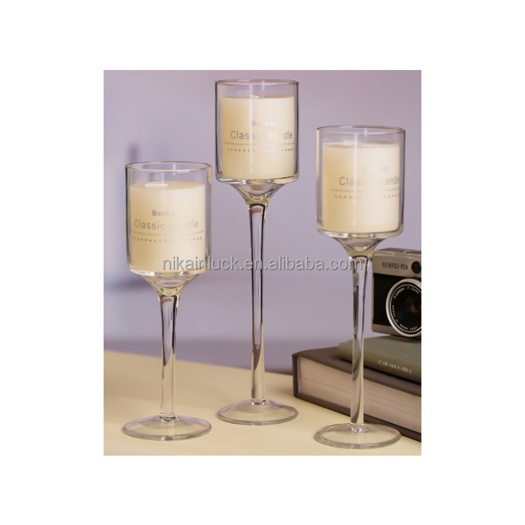 Wholesale Transparent Smooth Cylinder Tea Light Glass Candle Holders Candlestick Set