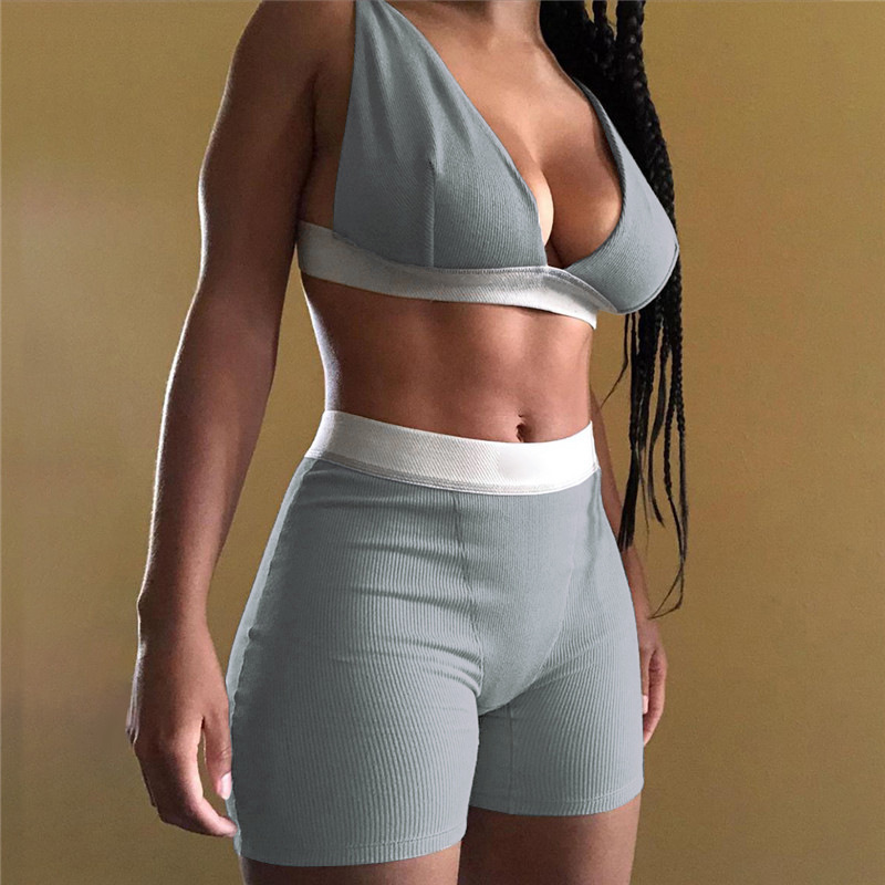 New Casual tracksuit women sets 2020 womens outfits v - neck sleeveless t shirt biker shorts streetwear clothes set