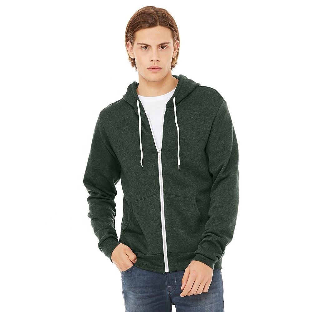 Bella Canvas Deep Heather Teel 3739 UNISEX SPONGE FLEECE FULL-ZIP HOODIE Kangaroo pockets unisex full zip up hoodie