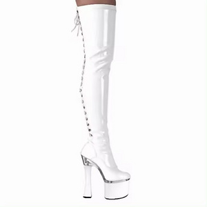 7 inch-18cm Sexy Thigh Hi Boot Party Queen Ladies fetish Platform Stretch High Heel Boots Black Classic Sexy Dancing Boots