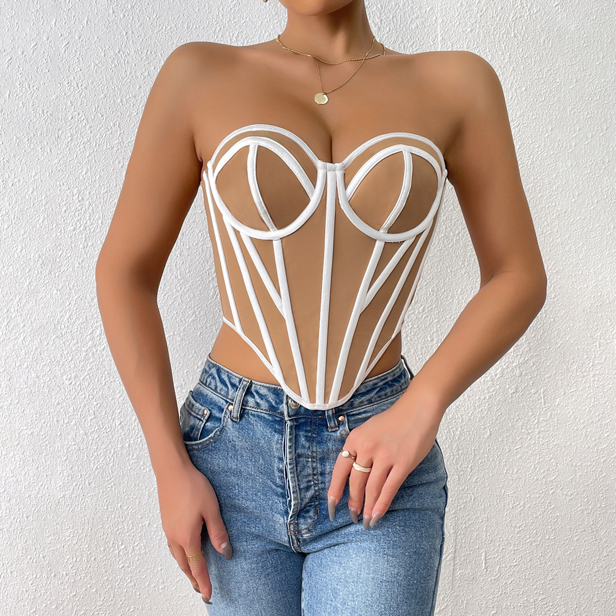 Low MOQ Sexy designer stripe slim fit Corset Manufacturer crop top for women