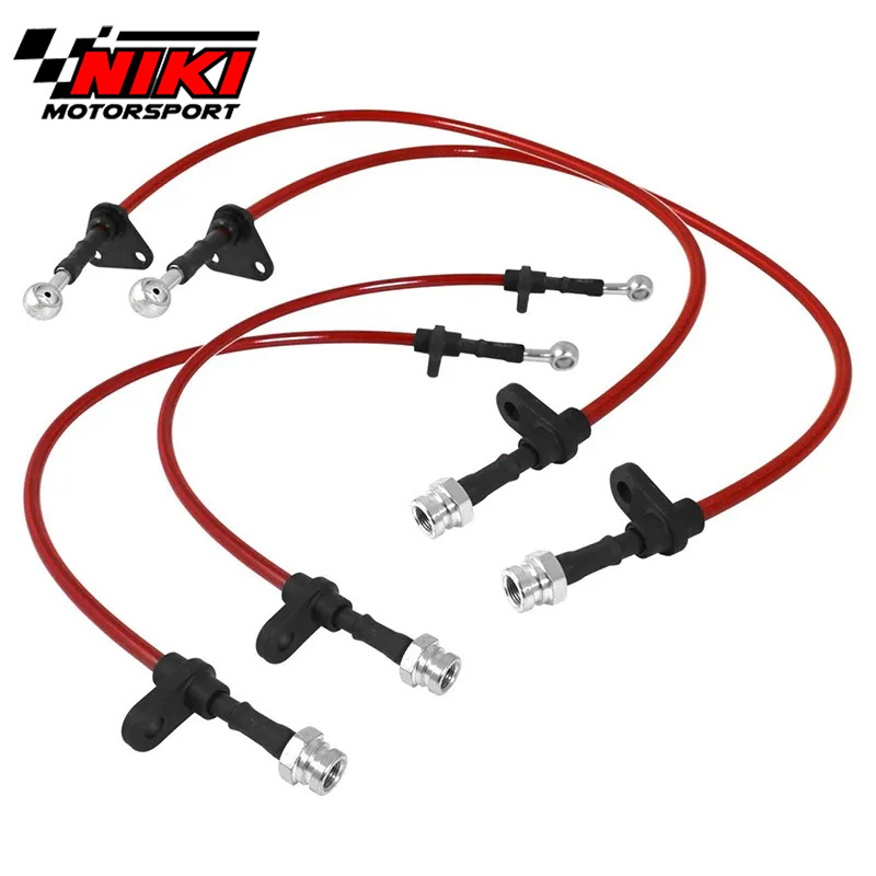 Brake Hose for Honda for Civic EK EJ EM 96-00 Front Rear Red Stainless Steel Braided Black End Cap Oil Line Cable Hose