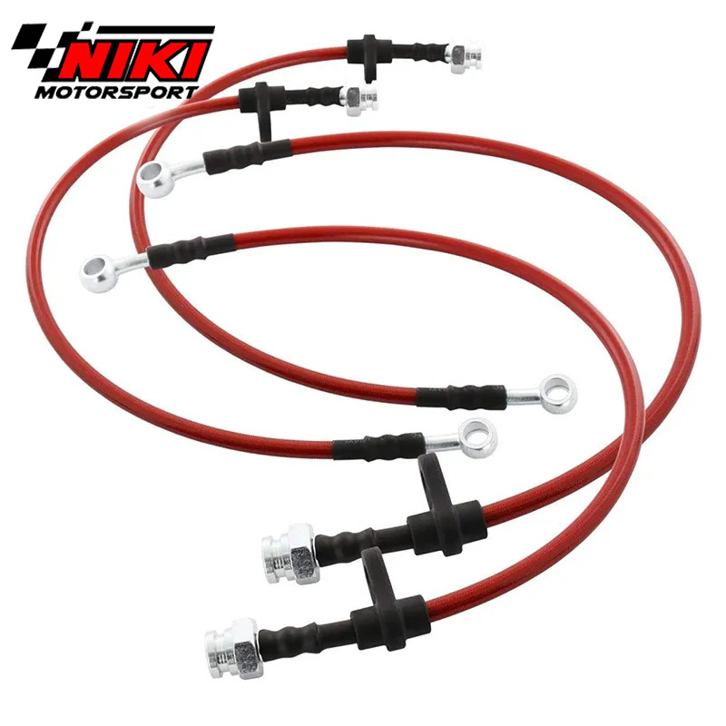 Brake Hose for Honda for Civic EK EJ EM 96-00 Front Rear Red Stainless Steel Braided Black End Cap Oil Line Cable Hose